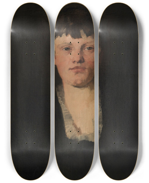 Triptych art skateboard deck of Wilhelm Trbner Mdchen Mit Viereckigem Halsausschnitt by Wilhelm Trubner (1851-1917)