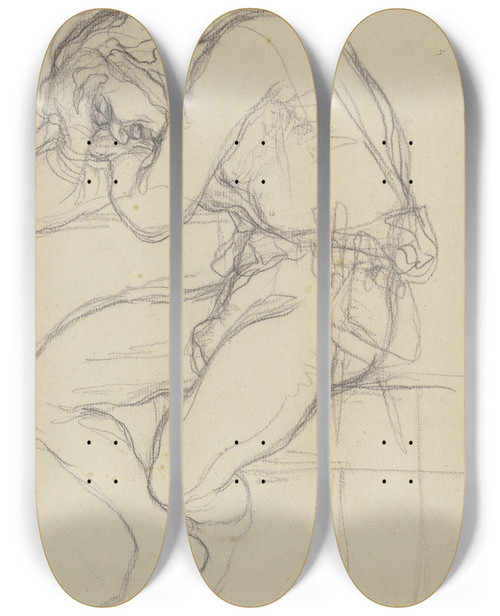 Triptych art skateboard deck of Victor Mller Mann Am Tisch Sitzend Den Kopf Aufgesttzt by Victor Muller (1829-1871)
