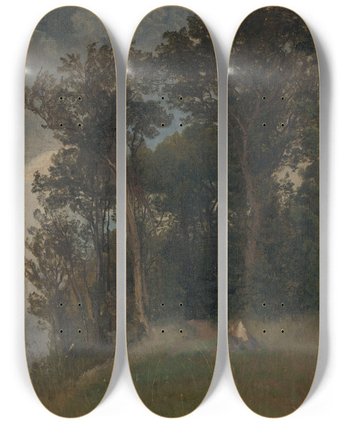 Triptych art skateboard deck of Friedrich Carl Von Scheidlin At The Edge Of A Forest by Friedrich Carl Von Scheidlin (1822-1913)