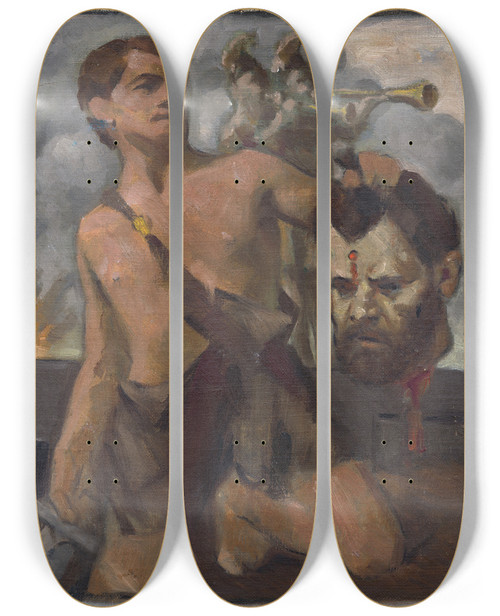 Triptych art skateboard deck of Milan Thomka Mitrovsk Study Of Composition With Biblical Scene by Milan Thomka Mitrovsky (1875-1943)