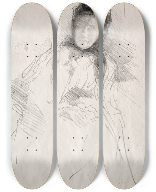 Triptych art skateboard deck of James Abbott Mcneill Whistler Unfinished Sketch Of Lady Haden by James Abbott Mcneill Whistler (1834-1903)