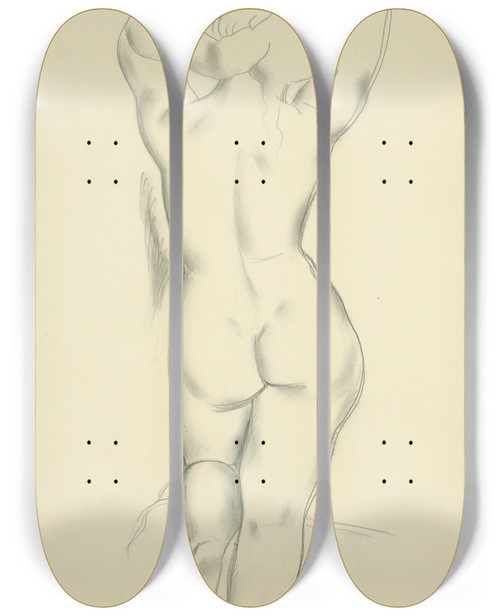 Triptych art skateboard deck of Mikul Galanda Tudijn Akt V by Mikulas Galanda (1895-1938)