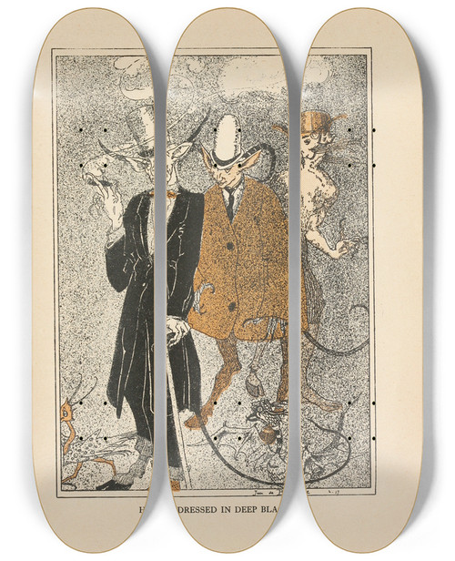 Triptych art skateboard deck of Jean De Bosschre He Was Dressed In Deep Black by Jean de Bosschre (1878-1953)