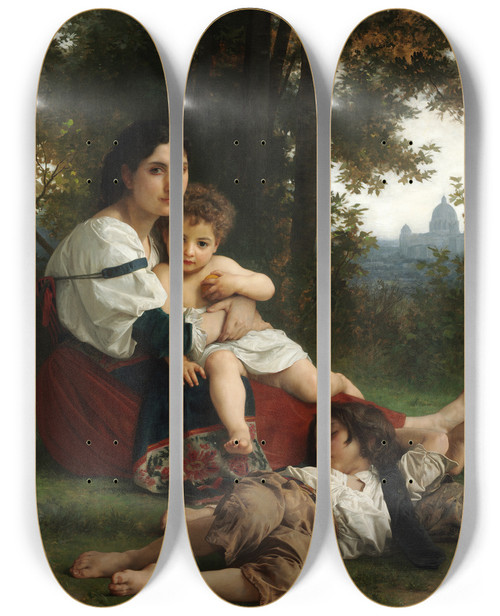 Triptych art skateboard deck of William Bouguereau Rest by William Bouguereau (1825-1905)