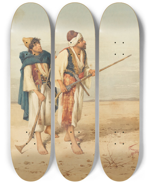 Triptych art skateboard deck of Filippo Indoni Desert Patrol by Filippo Indoni (1842-1908)