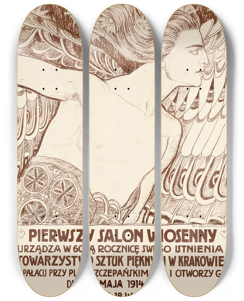 Triptych art skateboard deck of Jan Rembowski Pierwszy Salon Wiosenny by Jan Rembowski (1879-1923)