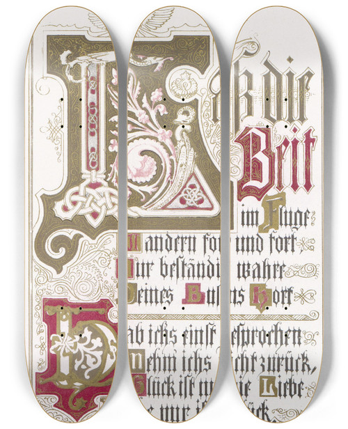 Triptych art skateboard deck of Alwine Schroedter In Freude Und Leid Pl07 by Alwine Schroedter (1820-1892)