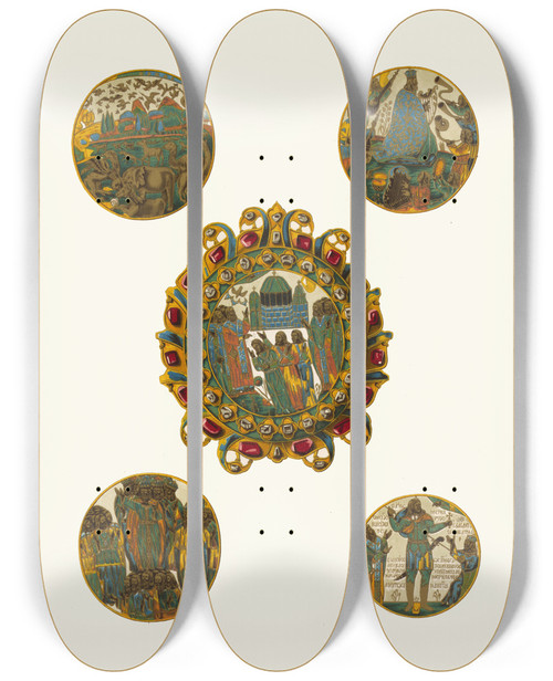 Triptych art skateboard deck of Fedor Grigoryevich Solntsev Barmy Grecheskago Dela Izobrazhenie 3 by Fedor Grigoryevich Solntsev (1801-1892)