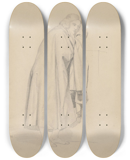 Triptych art skateboard deck of Adolph Tidemand Stende Yngling by Adolph Tidemand (1814-1876)