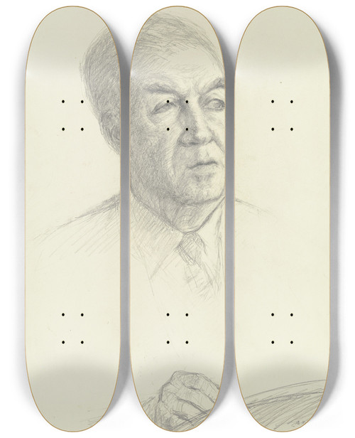 Triptych art skateboard deck of Arno Knig Portrait Of Benno Reifenberg I by Arno Konig (1894)