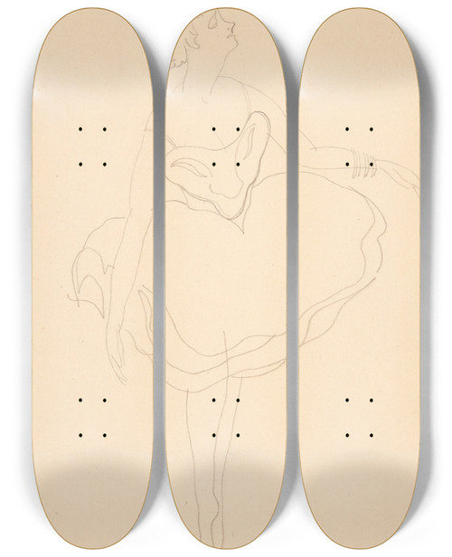 Triptych art skateboard deck of Charles Demuth Study For Costume Sketch Balmasque by Charles Demuth (1883-1935)
