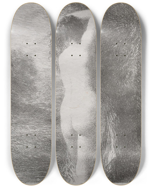 Triptych art skateboard deck of Henri Fantinlatour Bather Standing by Henri Fantin-Latour (1836-1904)