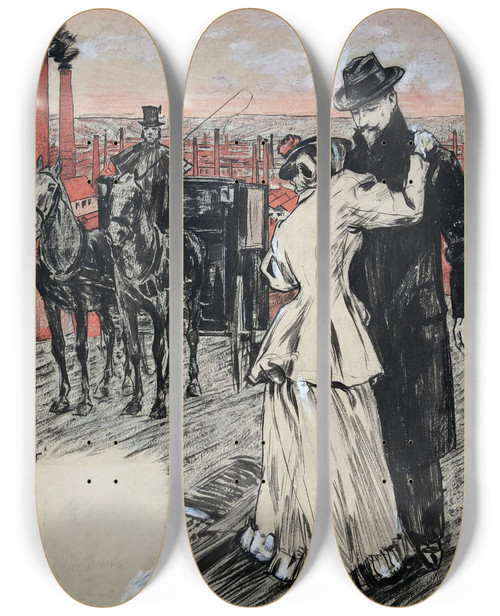 Triptych art skateboard deck of Hermann Groeber Abschied by Hermann Groeber