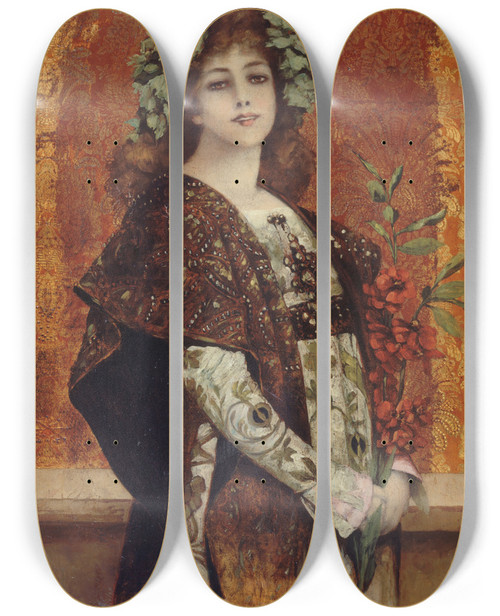 Triptych art skateboard deck of Thobald Chartran Portrait De Sarah Bernhardt 18441923 Dans Gismonda by Theobald Chartran (1849-1907)