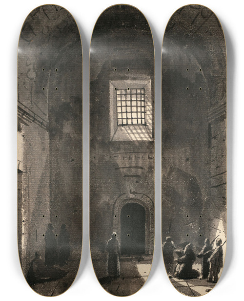 Triptych art skateboard deck of Franoismarius Granet Personnages Dans Une Salle Voute Claire Par Une Fentre by Franois-Marius Granet (1775-1849)