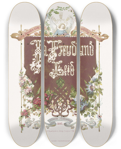 Triptych art skateboard deck of Alwine Schroedter In Freude Und Leid Pl01 by Alwine Schroedter (1820-1892)