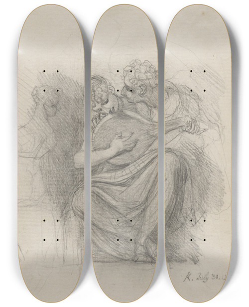 Triptych art skateboard deck of Henry Fuseli An Intimate Concert by Henry Fuseli (1741-1825)