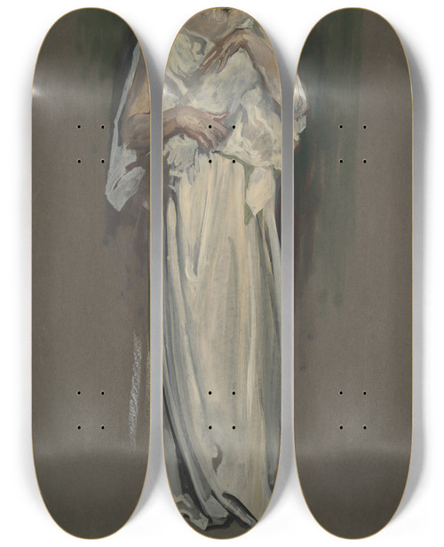 Triptych art skateboard deck of Edwin Austin Abbey Early Study For The Infancy Of Galahad In The Quest For The Holy Grail Cycle At The Boston Publiclibrary by Edwin Austin Abbey (1852-1911)