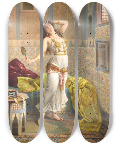 Triptych art skateboard deck of Francesco Ballesio Preparing For The Dance by Francesco Ballesio (1860-1923)