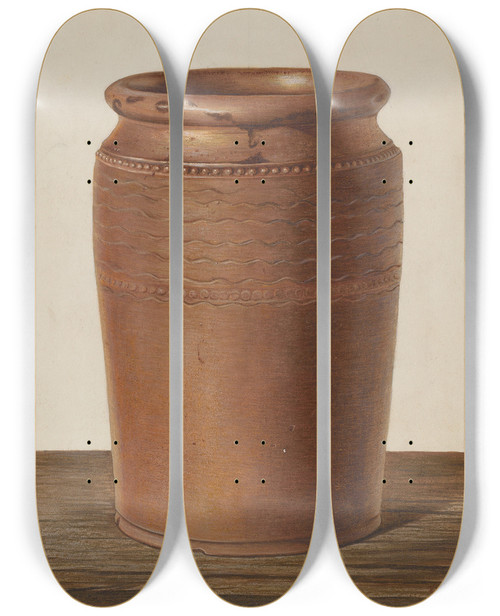 Triptych art skateboard deck of Philip Smith Stoneware Jar by Philip Smith
