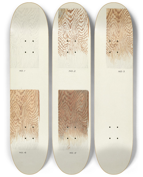 Triptych art skateboard deck of Harry Mann Waddell Technique Demo Wood Grain_2 by Harry Mann Waddell (1876-1956)