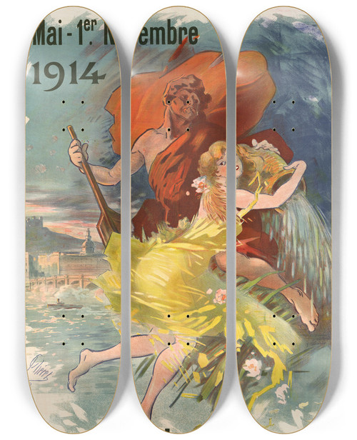 Triptych art skateboard deck of Jules Chret Exposition Internationale De Lyon by Jules Cheret (1836-1932)