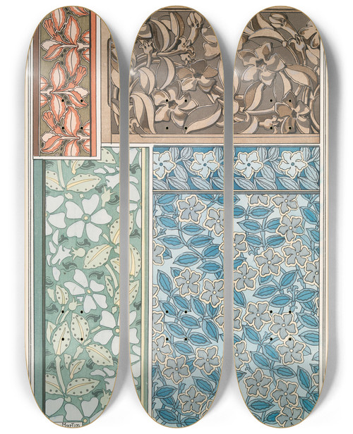Triptych art skateboard deck of Maurice Pillard Verneuil Pervenche 3 by Maurice Pillard Verneuil (1869-1942)