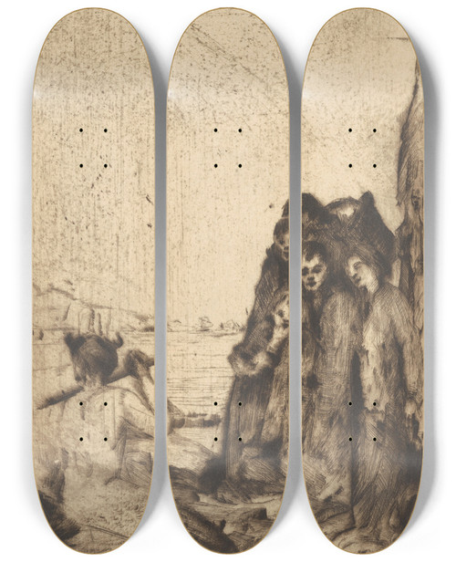 Triptych art skateboard deck of Mina Arndt Orpheus by Mina Arndt (1885-1926)