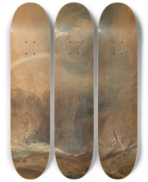 Triptych art skateboard deck of Joseph Mallord William Turner Devils Bridge Saint Gotthards Pass by Joseph Mallord William Turner (1775-1851)