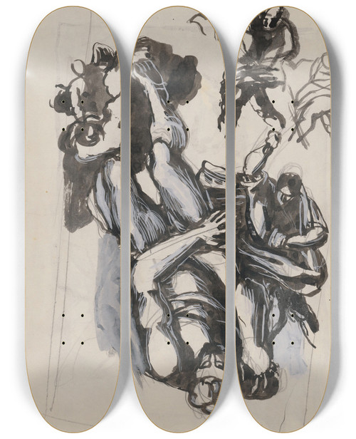 Triptych art skateboard deck of Jn Novk Figurlne Kompozcie by Jan Novak (1921-1944)