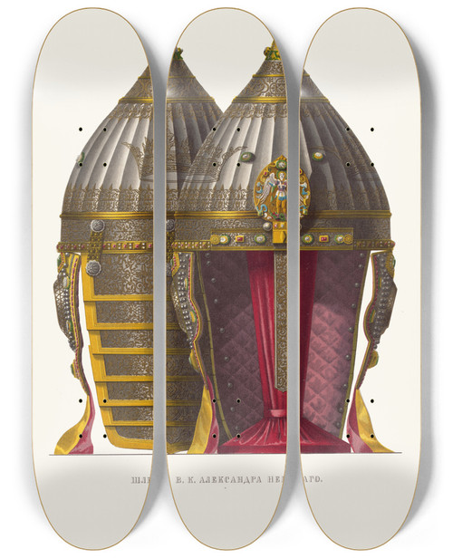 Triptych art skateboard deck of Fedor Grigoryevich Solntsev Shlem Vk Aleksandra Nevskago Izobrazhenie 1 by Fedor Grigoryevich Solntsev (1801-1892)
