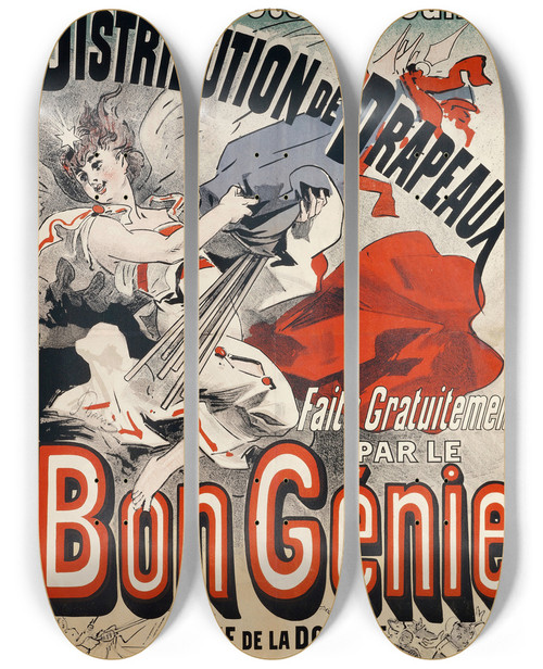 Triptych art skateboard deck of Jules Chret Faite Gratuitement Par Le Bon Gnie by Jules Cheret (1836-1932)