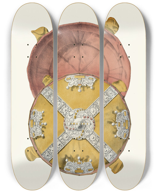 Triptych art skateboard deck of Fedor Grigoryevich Solntsev Shapka Altabasnaia Izobrazhenie 2 by Fedor Grigoryevich Solntsev (1801-1892)