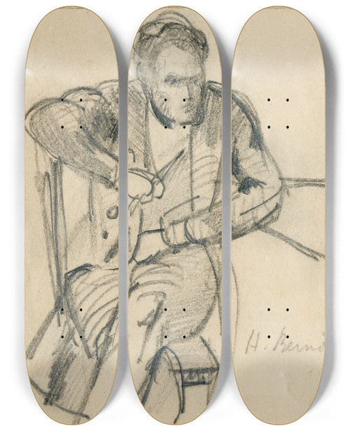 Triptych art skateboard deck of David Bles Portrait Of H Berniks by David Bles (1821-1899)