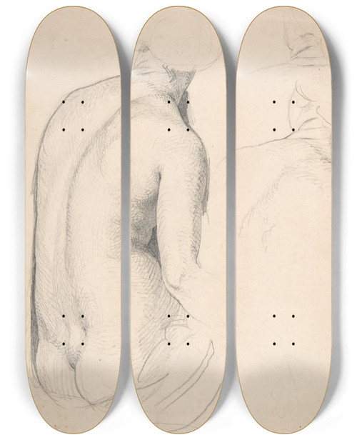 Triptych art skateboard deck of Eduard Julius Friedrich Bendemann Studies Of A Seated Woman From Behind by Eduard Julius Friedrich Bendemann (1811-1889)