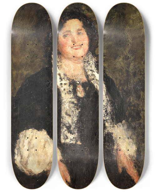 Triptych art skateboard deck of Antonio Mancini Portrait Of A Lady by Antonio Mancini (1852-1930)