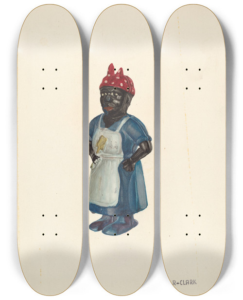 Triptych art skateboard deck of Robert Clark Negro Mammy Bank by Robert Clark