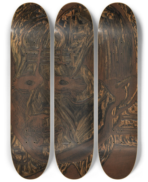 Triptych art skateboard deck of Ernst Ludwig Kirchner Kopf Dr Bauer Zeichnungsstock by Ernst Ludwig Kirchner (1880-1938)