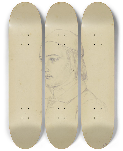 Triptych art skateboard deck of Karl Sandhaas Brustbild Des Malers Adam Eberle Aus Dsseldorf by Karl Sandhaas (1801-1859)