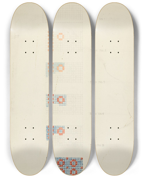 Triptych art skateboard deck of American 20Th Century Textile Technique Demonstration_1 by American 20Th Century