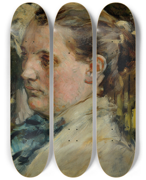 Triptych art skateboard deck of Max Klinger Weiblicher Studienkopf by Max Klinger (1857-1920)