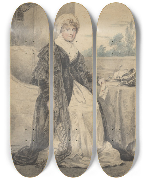 Triptych art skateboard deck of Henry Edridge Woman Seated At A Table Holding A Letter by Henry Edridge (1769-1821)