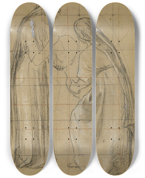 Triptych art skateboard deck of Pierre Puvis De Chavannes Deux Femmes Voiles by Pierre Puvis De Chavannes (1824-1898)