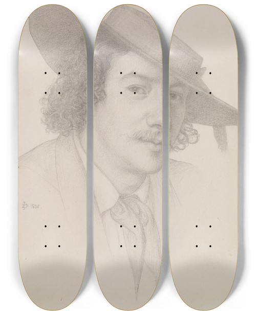 Triptych art skateboard deck of Edward John Poynter Portrait Of Whistler by Edward John Poynter (1836-1919)