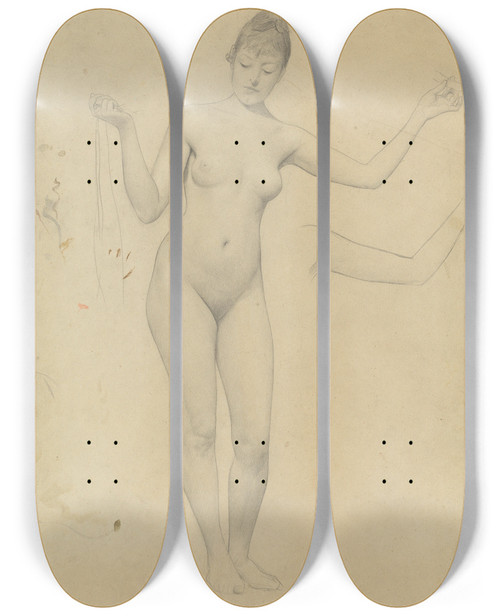 Triptych art skateboard deck of Gustav Klimt Stehender Weiblicher Akt Und Armstudie by Gustav Klimt (1862-1918) Triptych art skateboard deck of Gustav Klimt Stehender Weiblicher Akt Und Armstudie by Gustav Klimt (1862-1918)