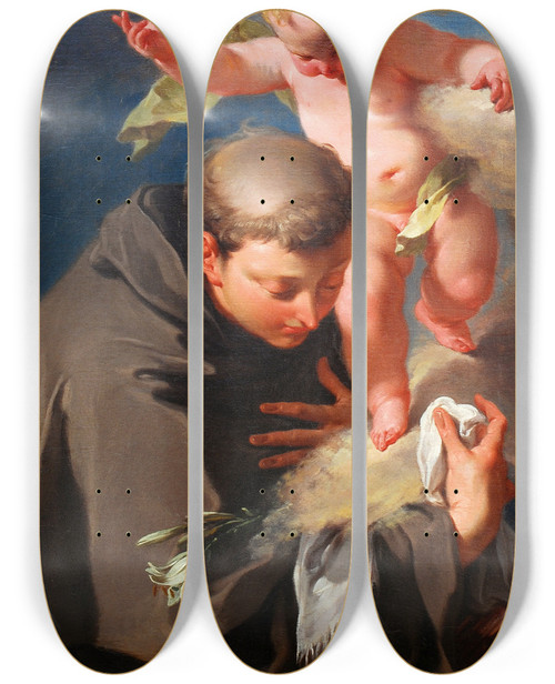 Triptych art skateboard deck of Giovanni Battista Pittoni The Vision Of Saint Anthony Of Padua by Giovanni Battista Pittoni (1687-1767)