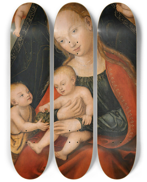 Triptych art skateboard deck of Follower Of Lucas Cranach The Elder The Virgin And Child With St John The Baptist And Two Angels by Follower Of Lucas Cranach The Elder (1472-1553)