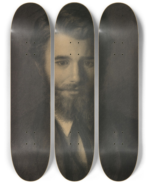 Triptych art skateboard deck of Jeanjacques Henner Portrait Of Zacharie Astruc 18351907 by Jean-Jacques Henner (1829-1905)