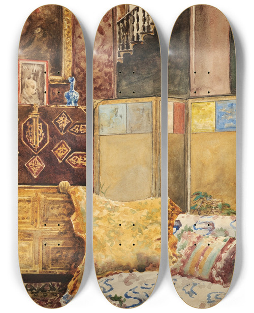 Triptych art skateboard deck of Sir William Eden Study_20 by Sir William Eden (1849-1915)