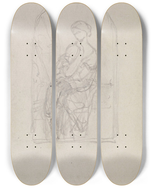 Triptych art skateboard deck of Nicaise De Keyser Portrait Of A Woman_22 by Nicaise De Keyser (1813-1887)